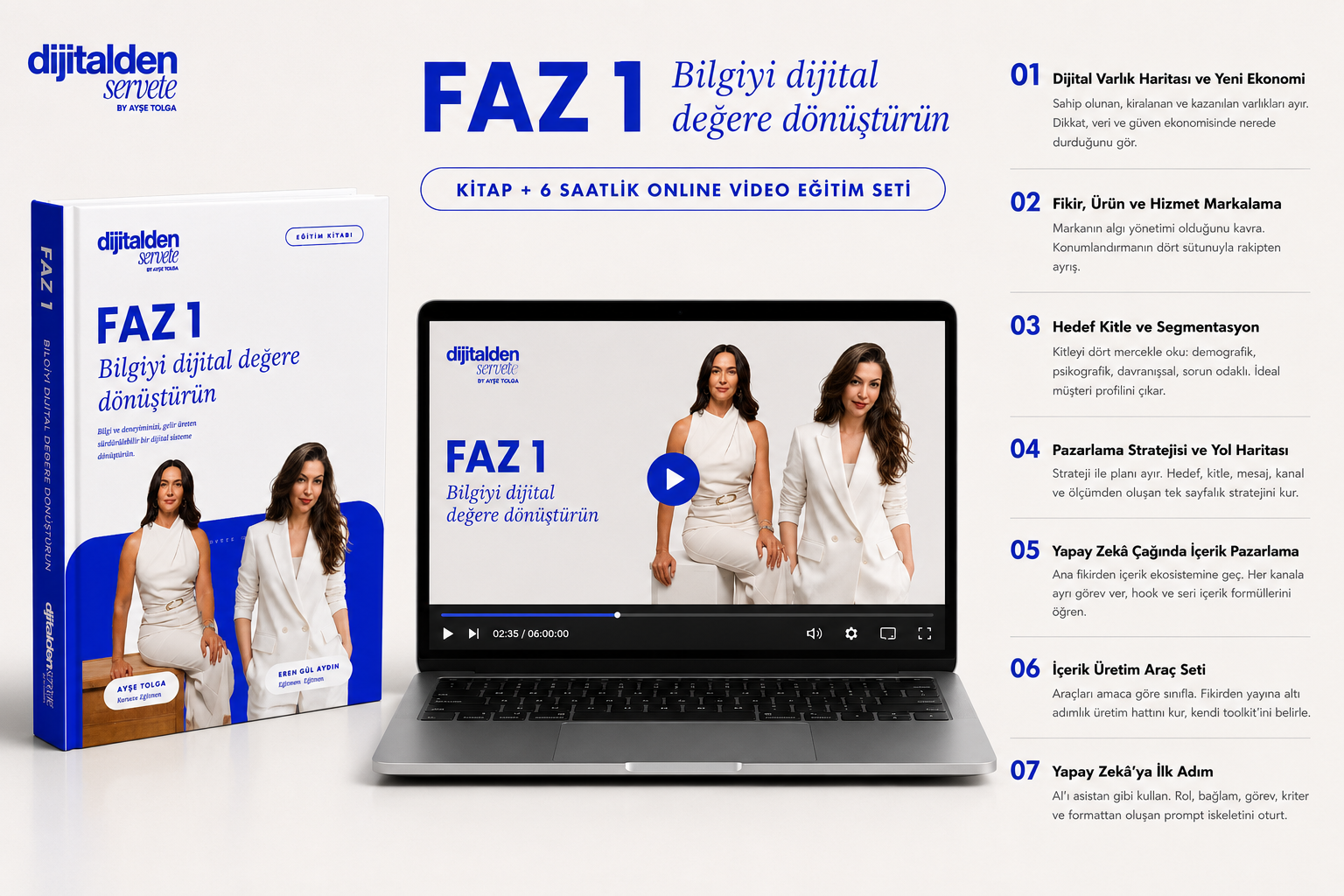 Dijitalden Servete Faz 1 eğitim kitabı, online video eğitimi ve yedi modüllük program
